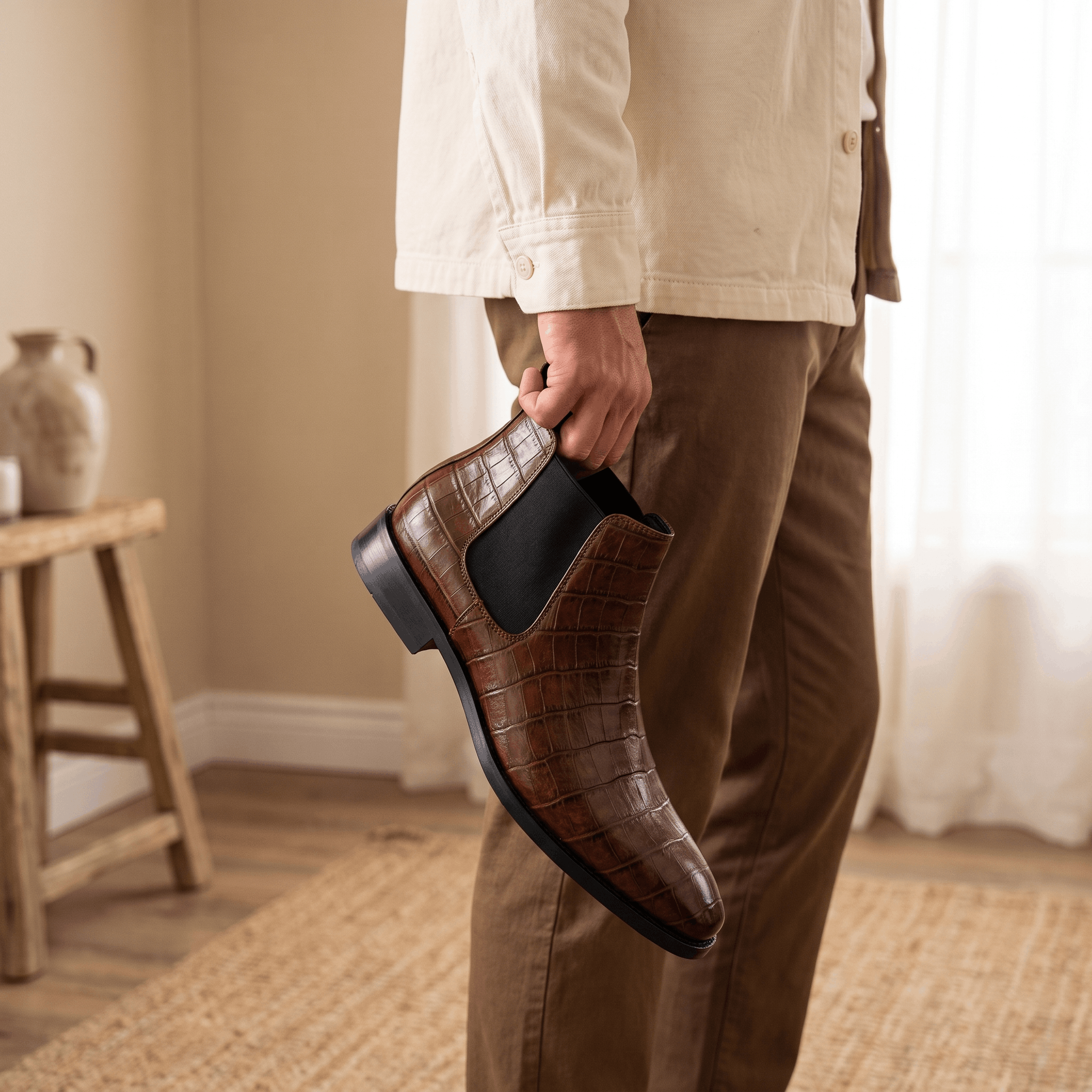 Rowan Croc-Embossed Chelsea Boots – Elastic Panel Slip-On Footwear