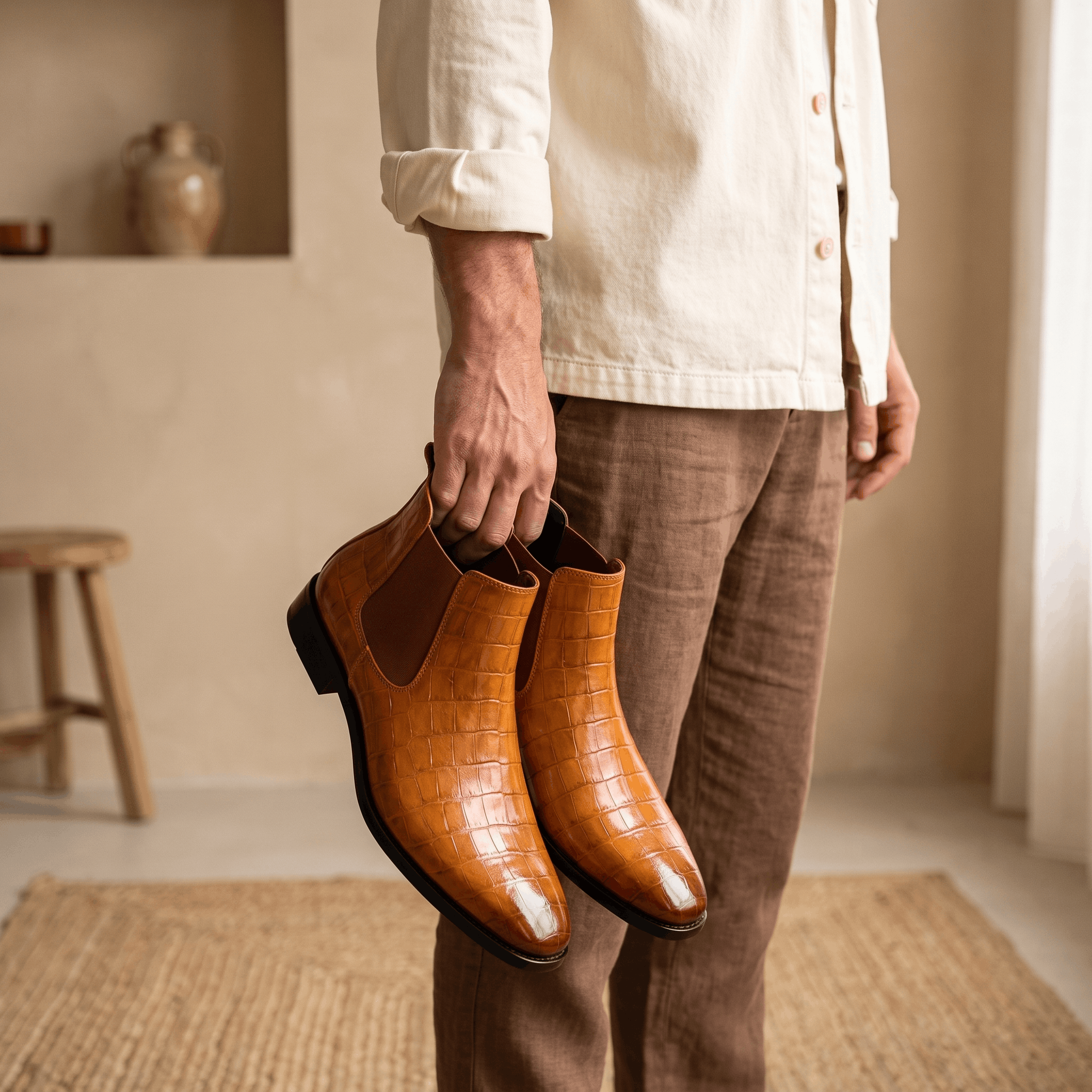 Rowan Croc-Embossed Chelsea Boots – Elastic Panel Slip-On Footwear