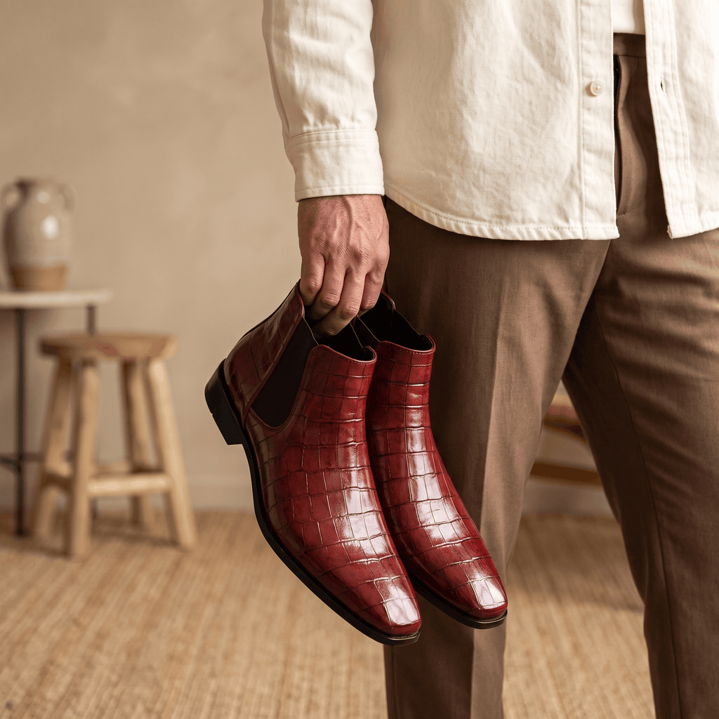 Rowan Croc-Embossed Chelsea Boots – Elastic Panel Slip-On Footwear