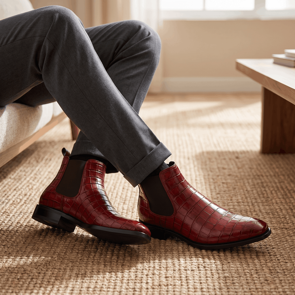 Rowan Croc-Embossed Chelsea Boots – Elastic Panel Slip-On Footwear