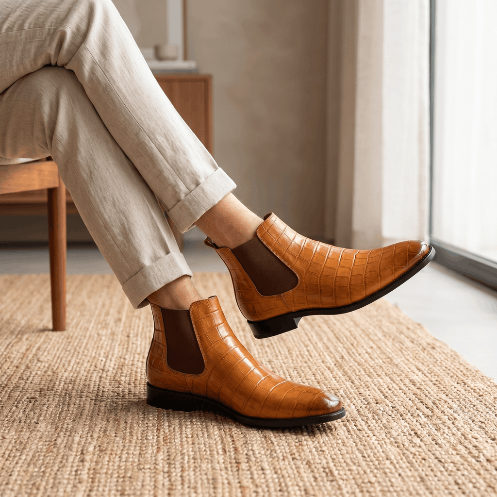 Rowan Croc-Embossed Chelsea Boots – Elastic Panel Slip-On Footwear