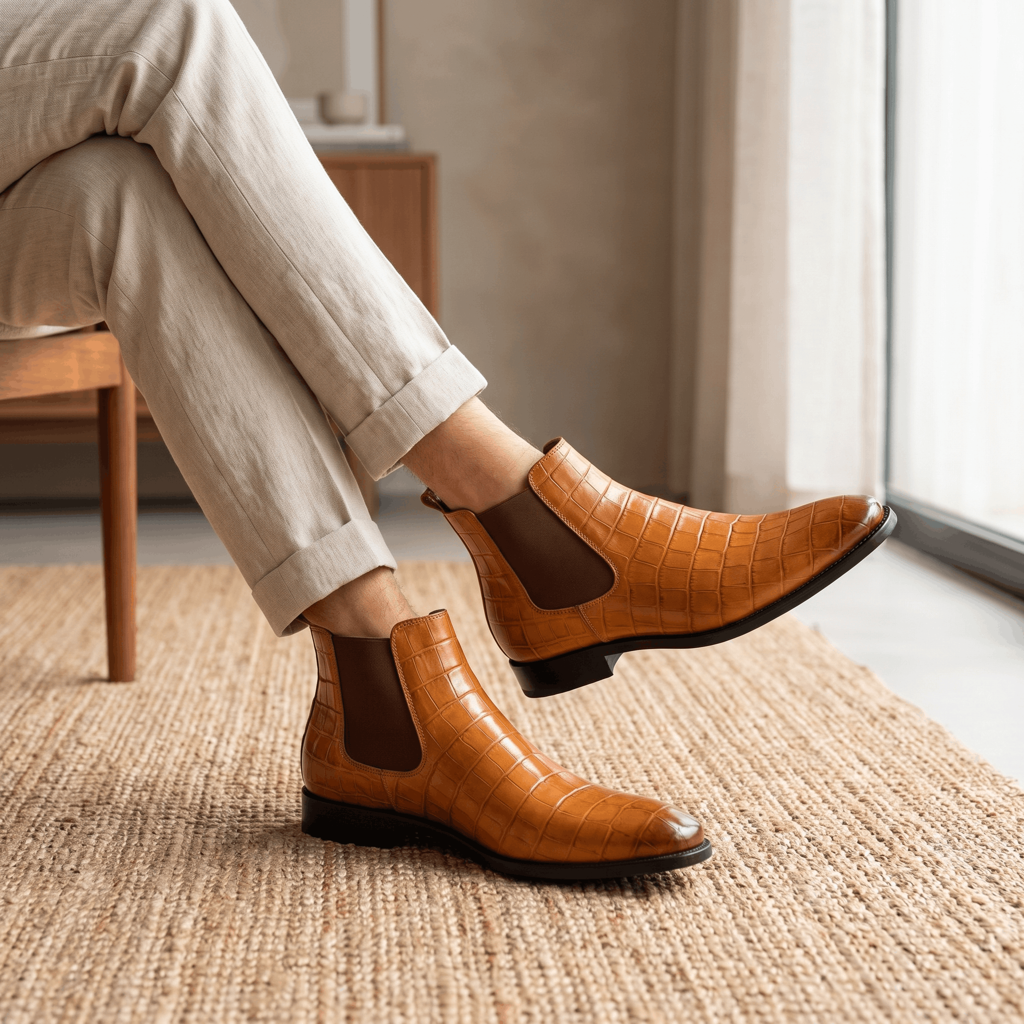 Rowan Croc-Embossed Chelsea Boots – Elastic Panel Slip-On Footwear