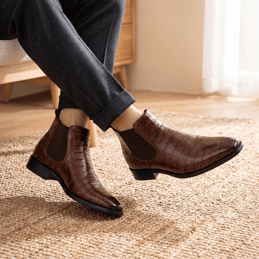Rowan Croc-Embossed Chelsea Boots – Elastic Panel Slip-On Footwear