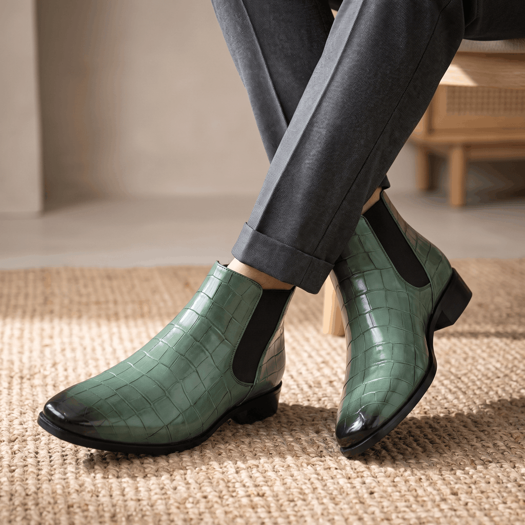 Rowan Croc-Embossed Chelsea Boots – Elastic Panel Slip-On Footwear