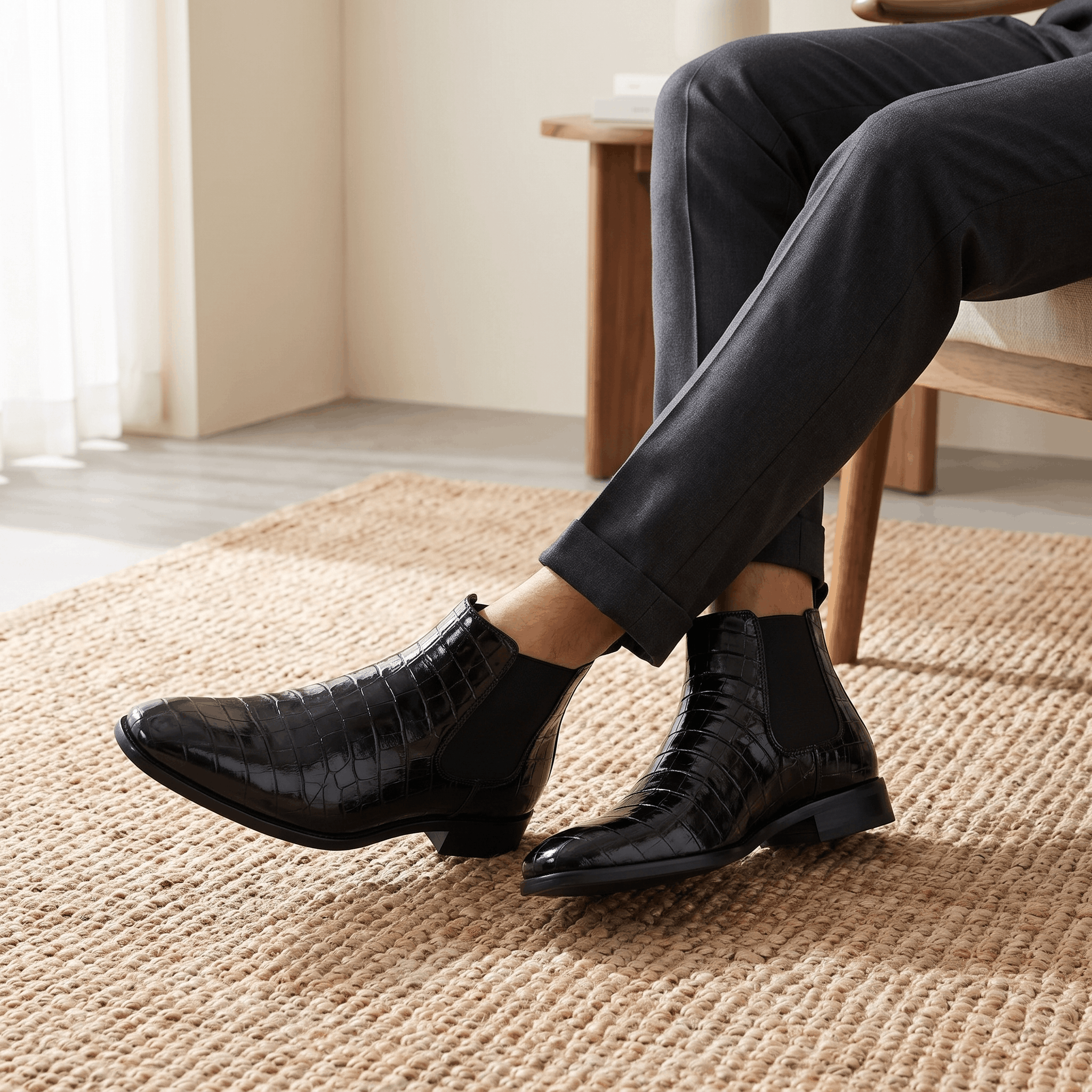 Rowan Croc-Embossed Chelsea Boots – Elastic Panel Slip-On Footwear
