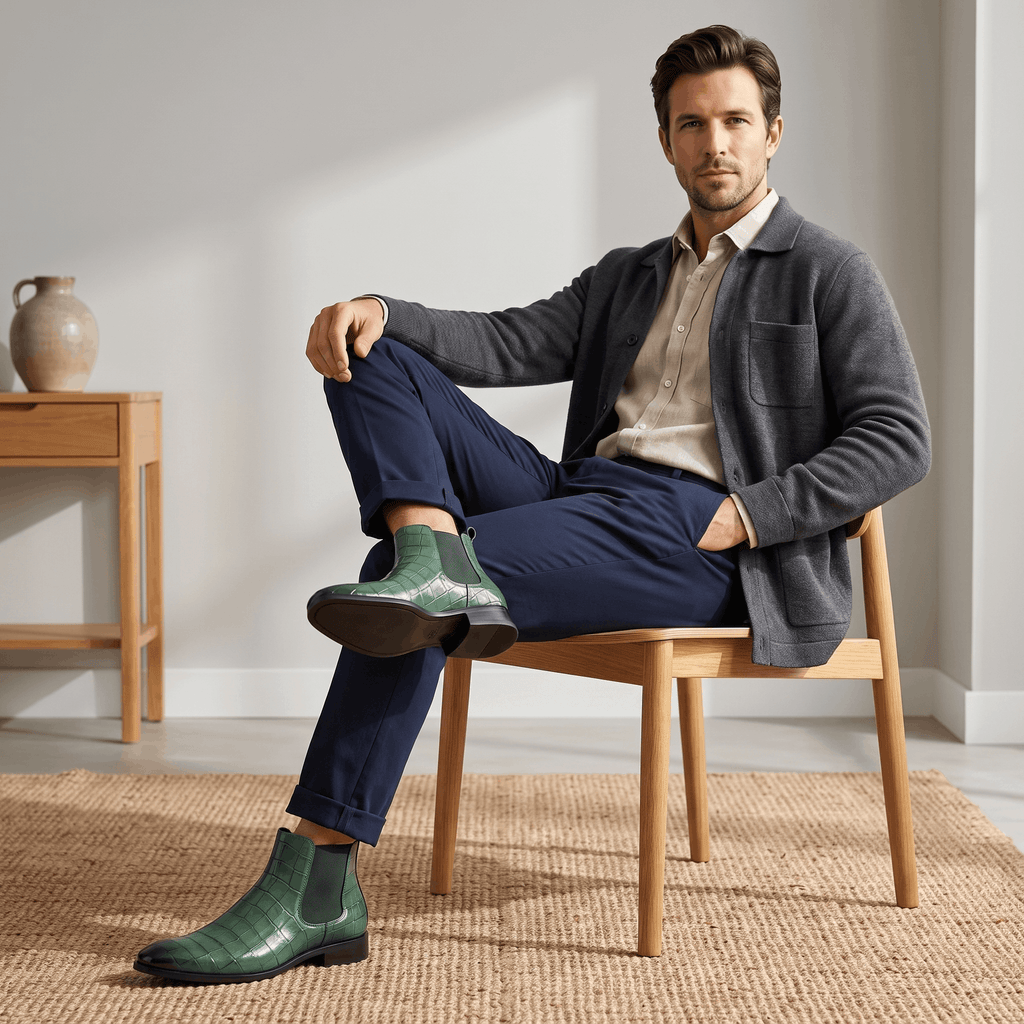 Rowan Croc-Embossed Chelsea Boots – Elastic Panel Slip-On Footwear