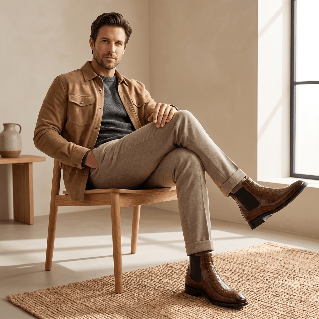 Rowan Croc-Embossed Chelsea Boots – Elastic Panel Slip-On Footwear