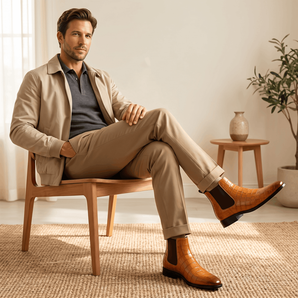 Rowan Croc-Embossed Chelsea Boots – Elastic Panel Slip-On Footwear