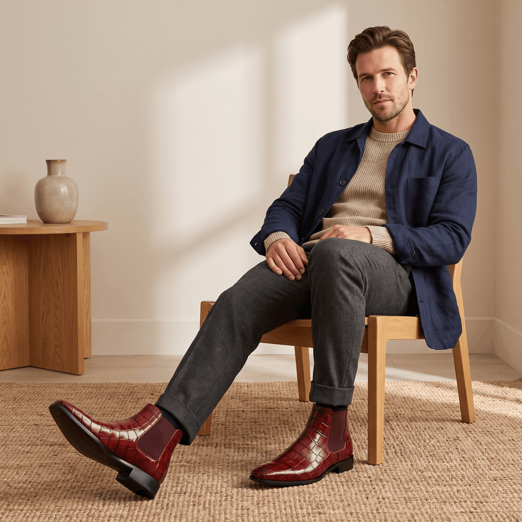 Rowan Croc-Embossed Chelsea Boots – Elastic Panel Slip-On Footwear