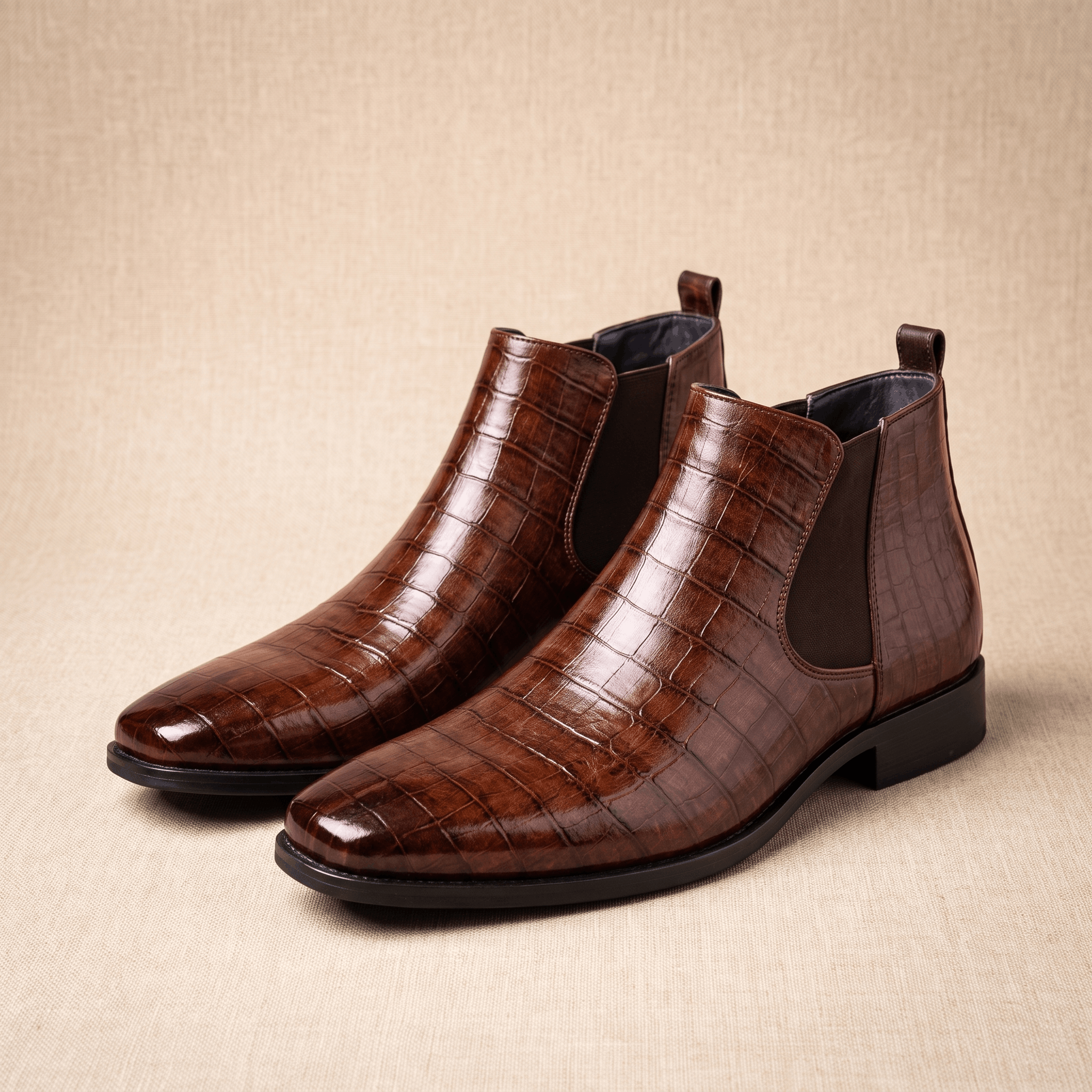 Rowan Croc-Embossed Chelsea Boots – Elastic Panel Slip-On Footwear