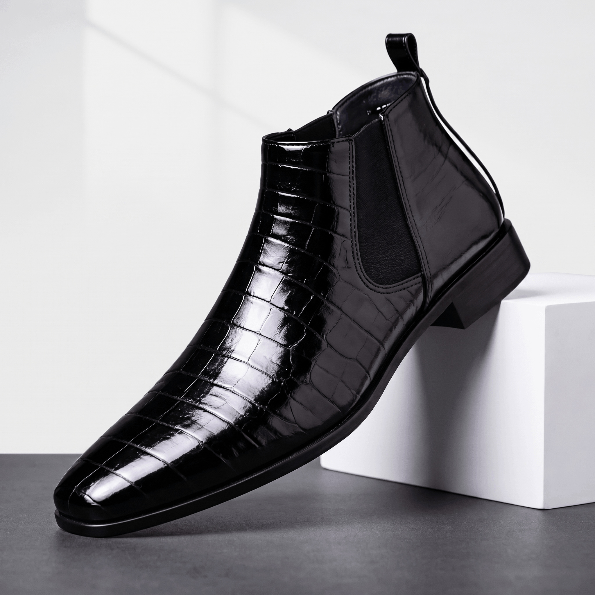 Rowan Croc-Embossed Chelsea Boots – Elastic Panel Slip-On Footwear