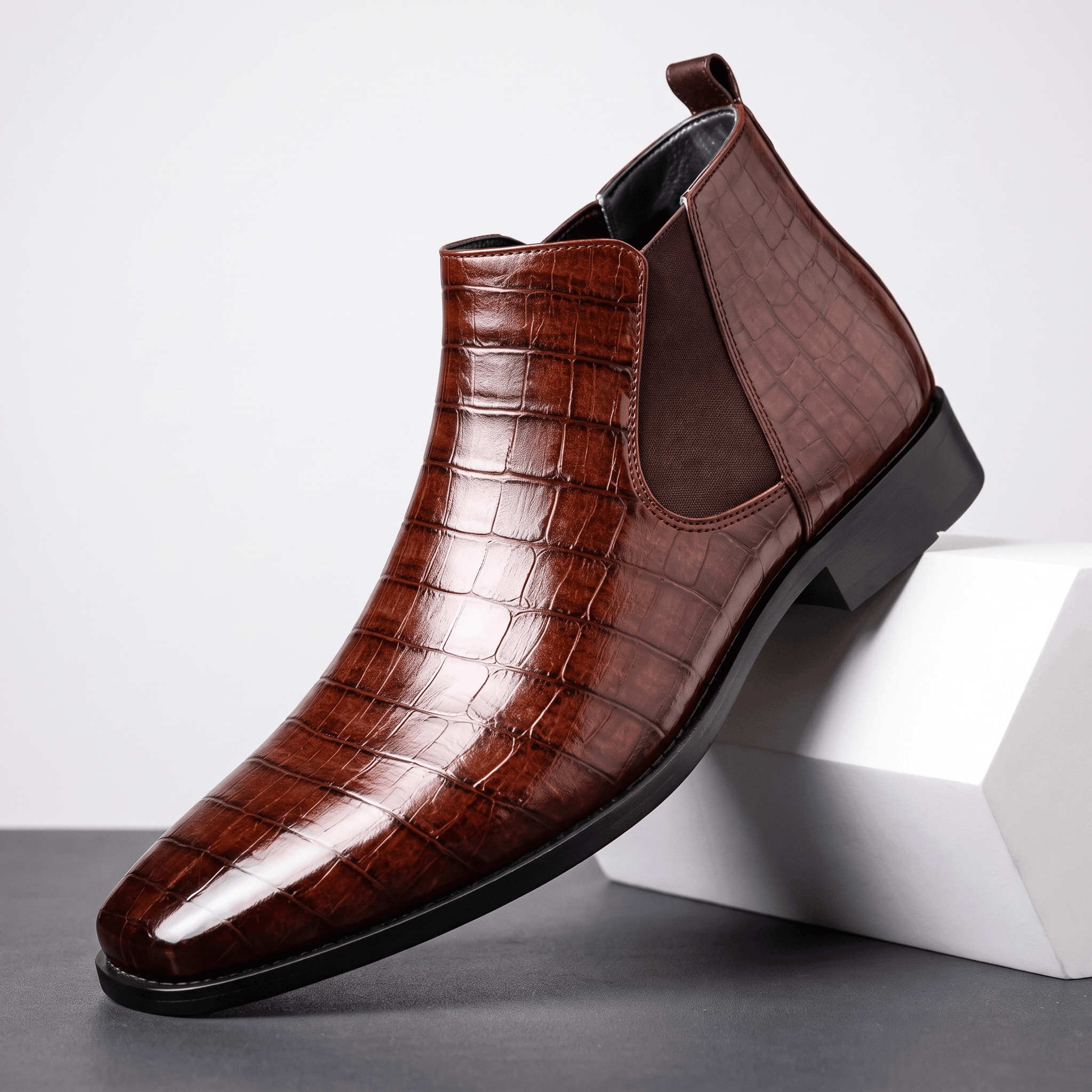 Rowan Croc-Embossed Chelsea Boots – Elastic Panel Slip-On Footwear