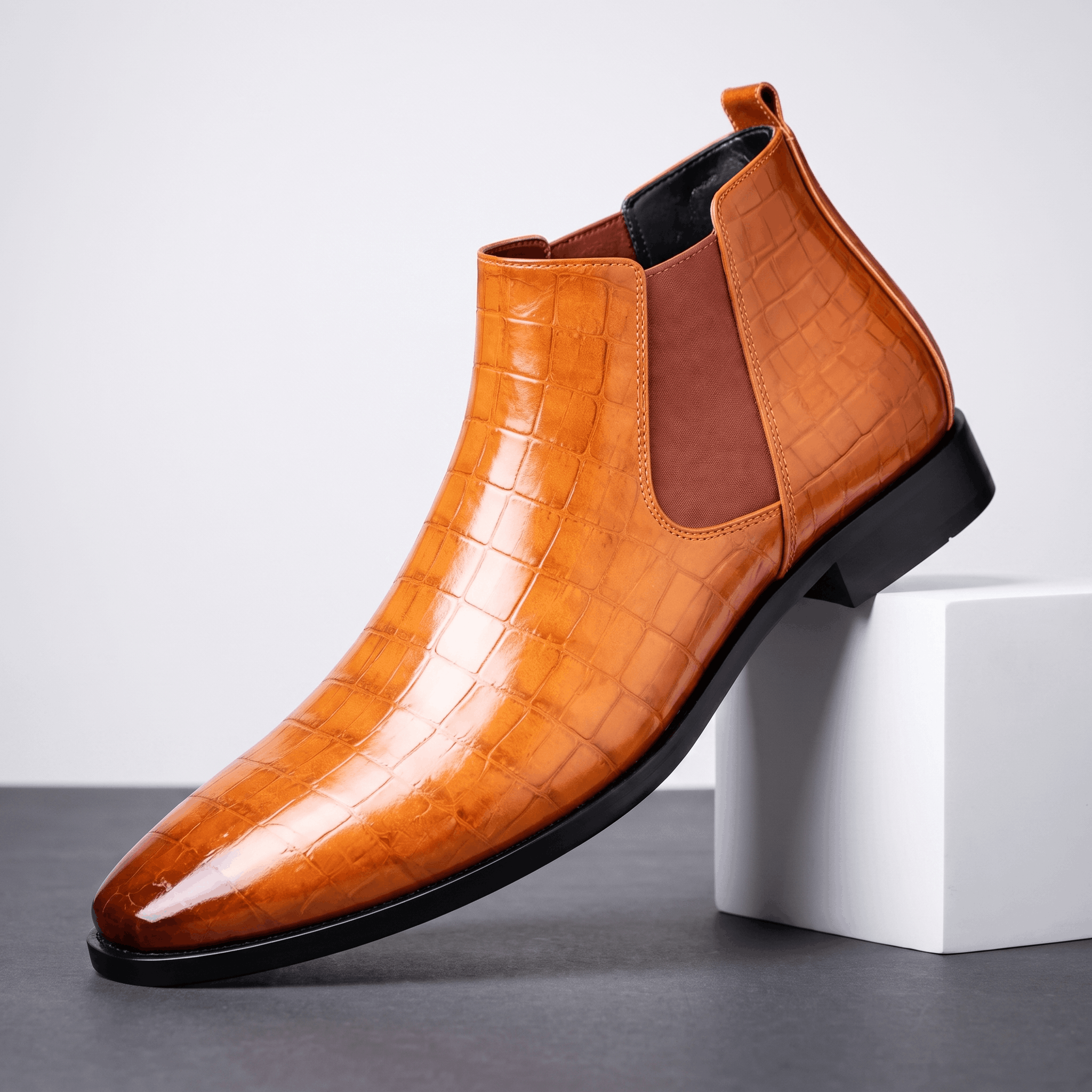 Rowan Croc-Embossed Chelsea Boots – Elastic Panel Slip-On Footwear