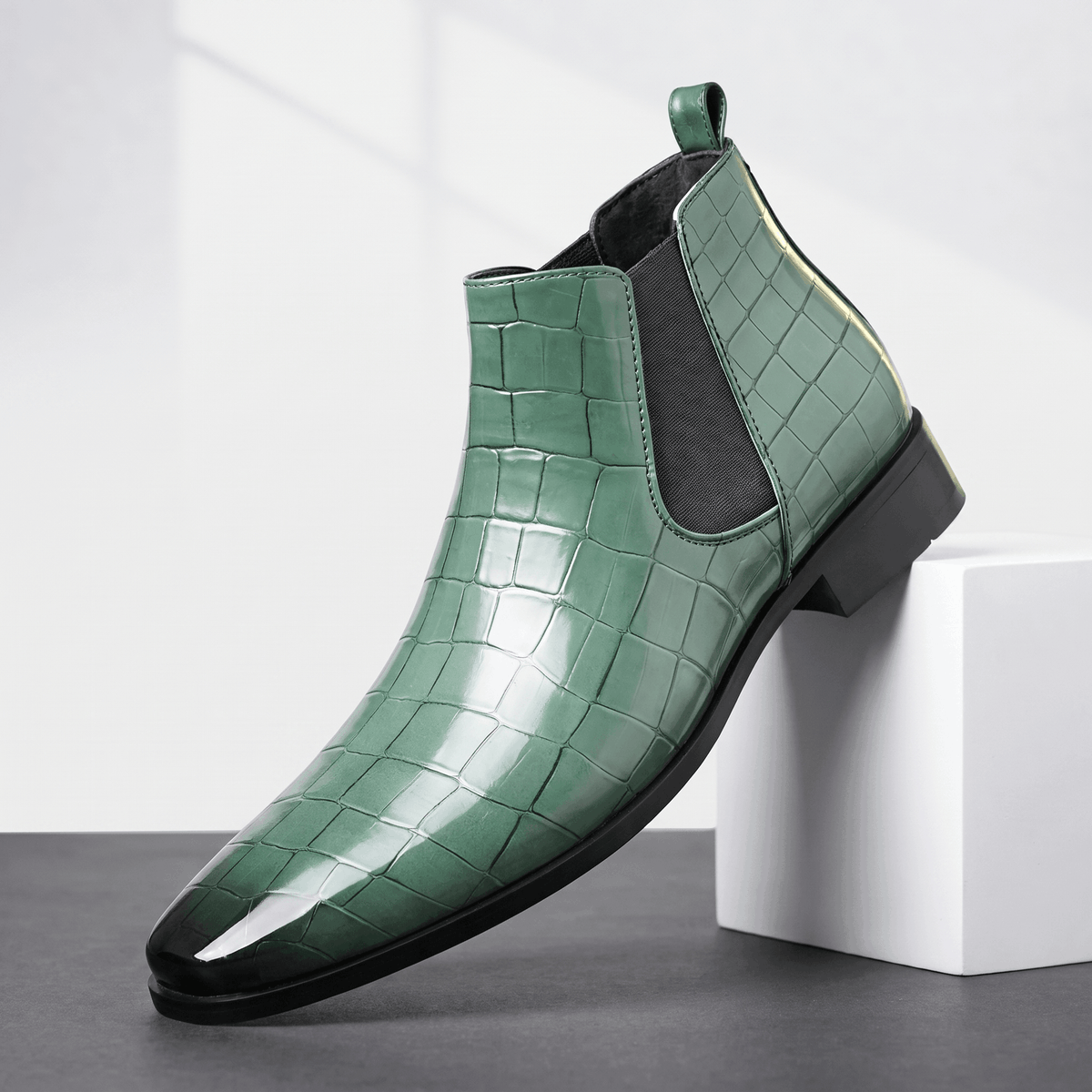 Rowan Croc-Embossed Chelsea Boots – Elastic Panel Slip-On Footwear