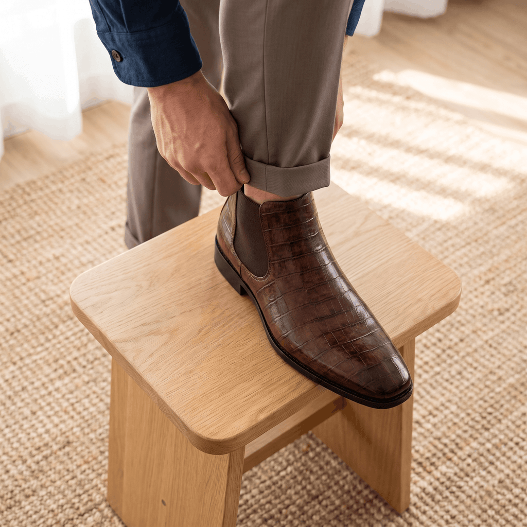 Rowan Croc-Embossed Chelsea Boots – Elastic Panel Slip-On Footwear