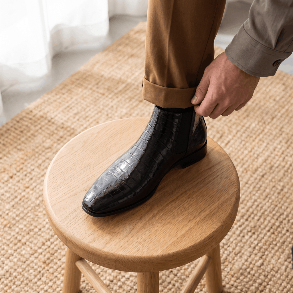 Rowan Croc-Embossed Chelsea Boots – Elastic Panel Slip-On Footwear