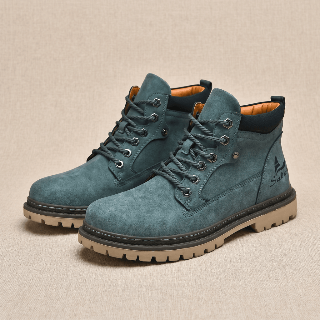 James Suede Lace-Up Work Boots – Cushioned Rugged Rubber-Sole Ankle Boots