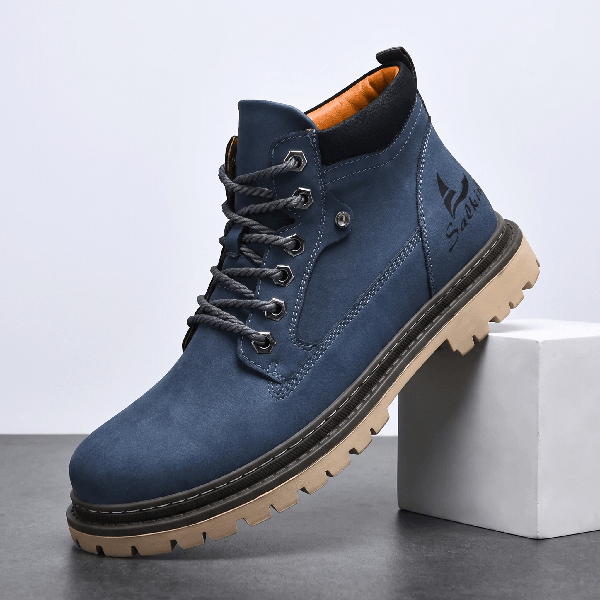 James Suede Lace-Up Work Boots – Cushioned Rugged Rubber-Sole Ankle Boots
