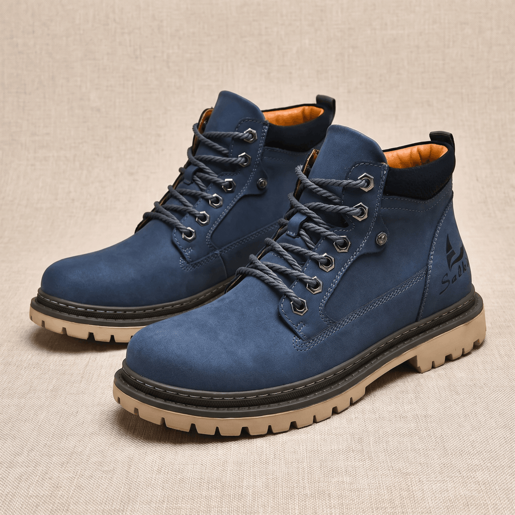 James Suede Lace-Up Work Boots – Cushioned Rugged Rubber-Sole Ankle Boots