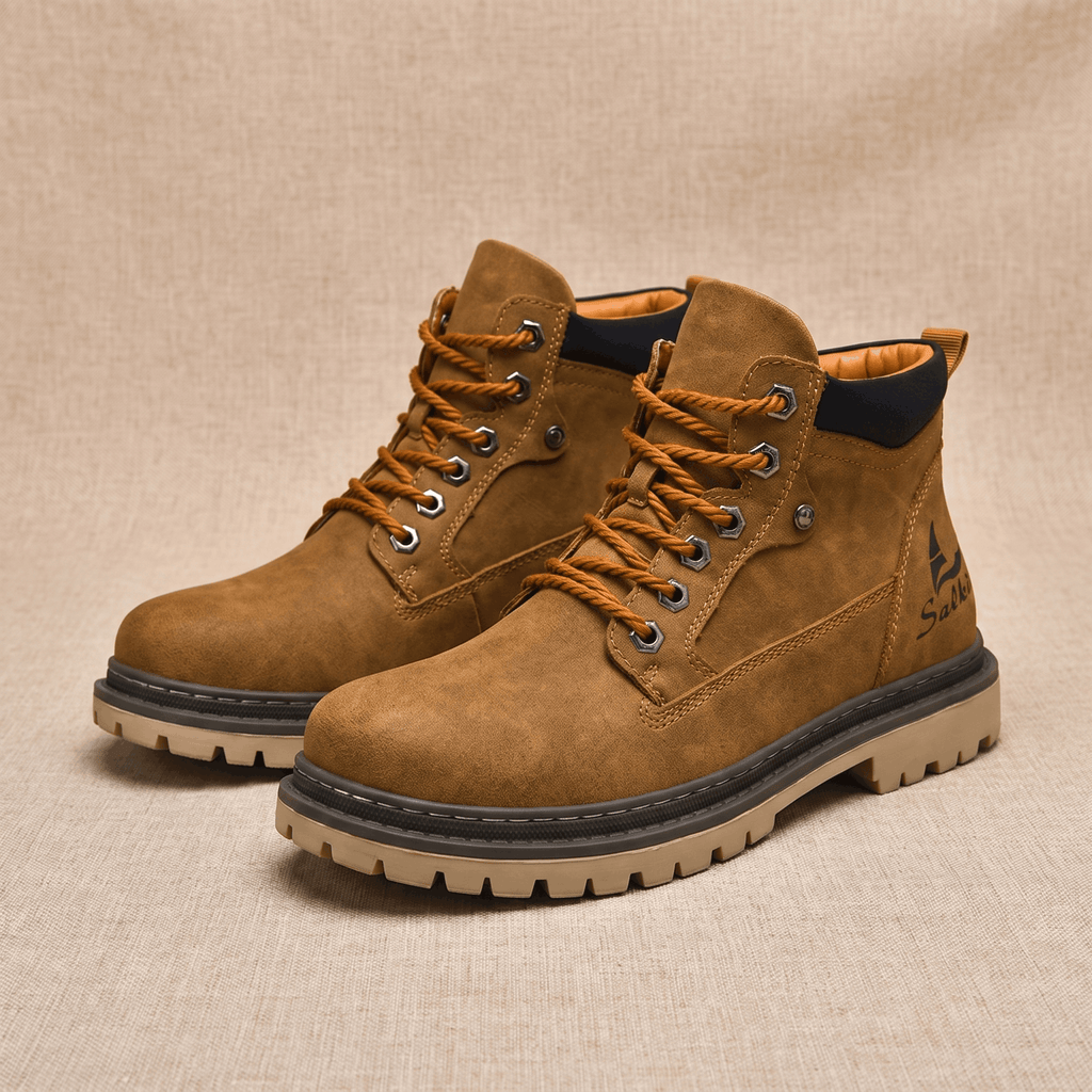 James Suede Lace-Up Work Boots – Cushioned Rugged Rubber-Sole Ankle Boots