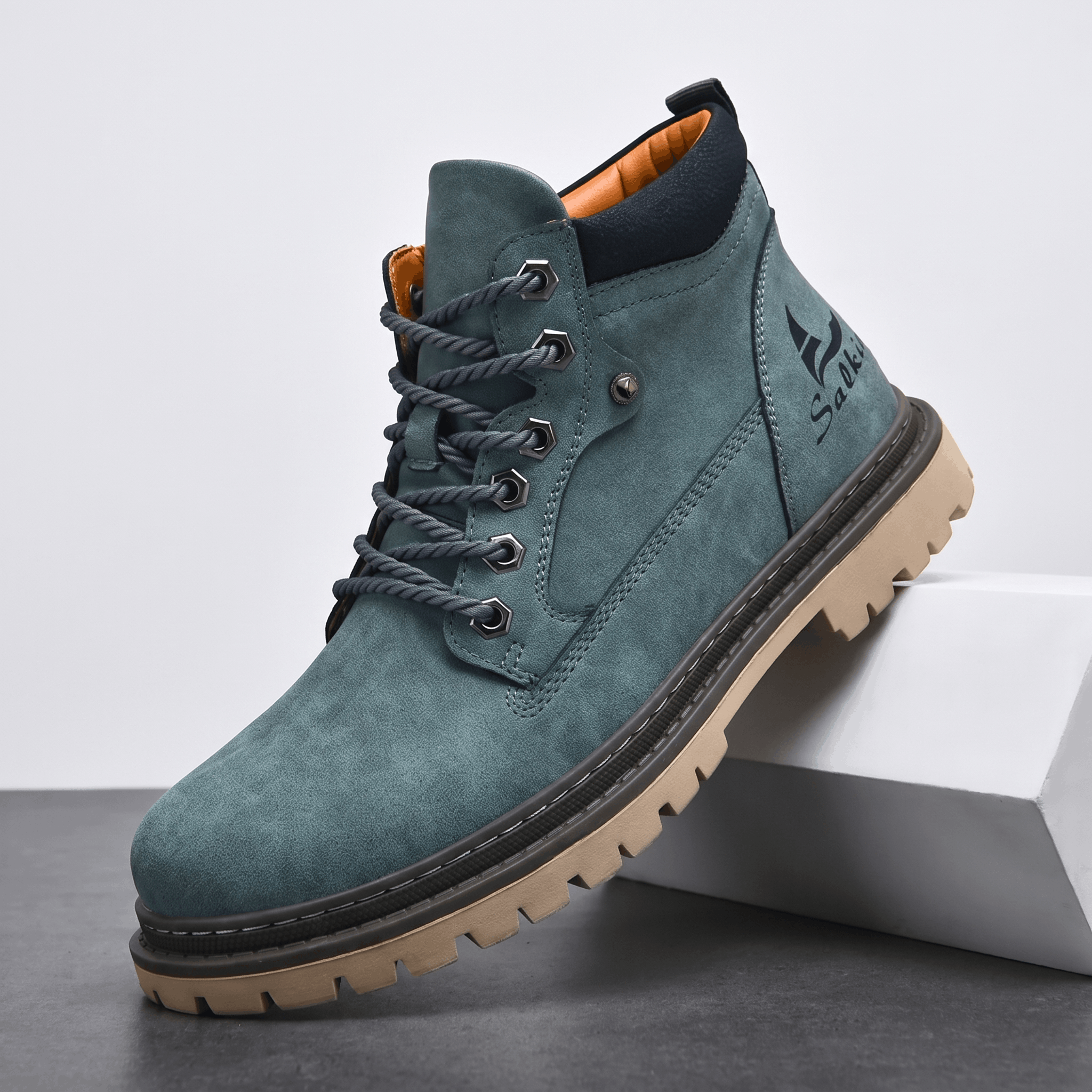 James Suede Lace-Up Work Boots – Cushioned Rugged Rubber-Sole Ankle Boots