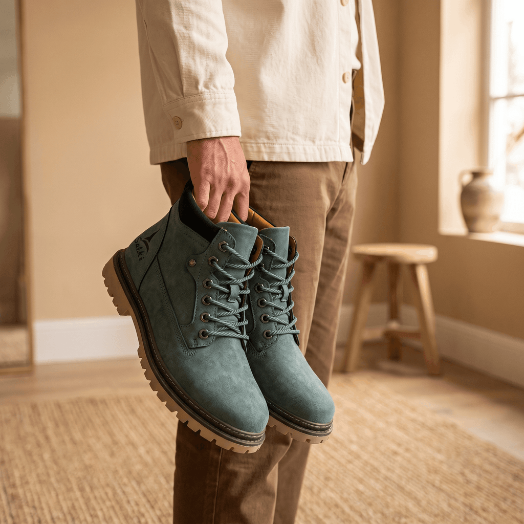 James Suede Lace-Up Work Boots – Cushioned Rugged Rubber-Sole Ankle Boots