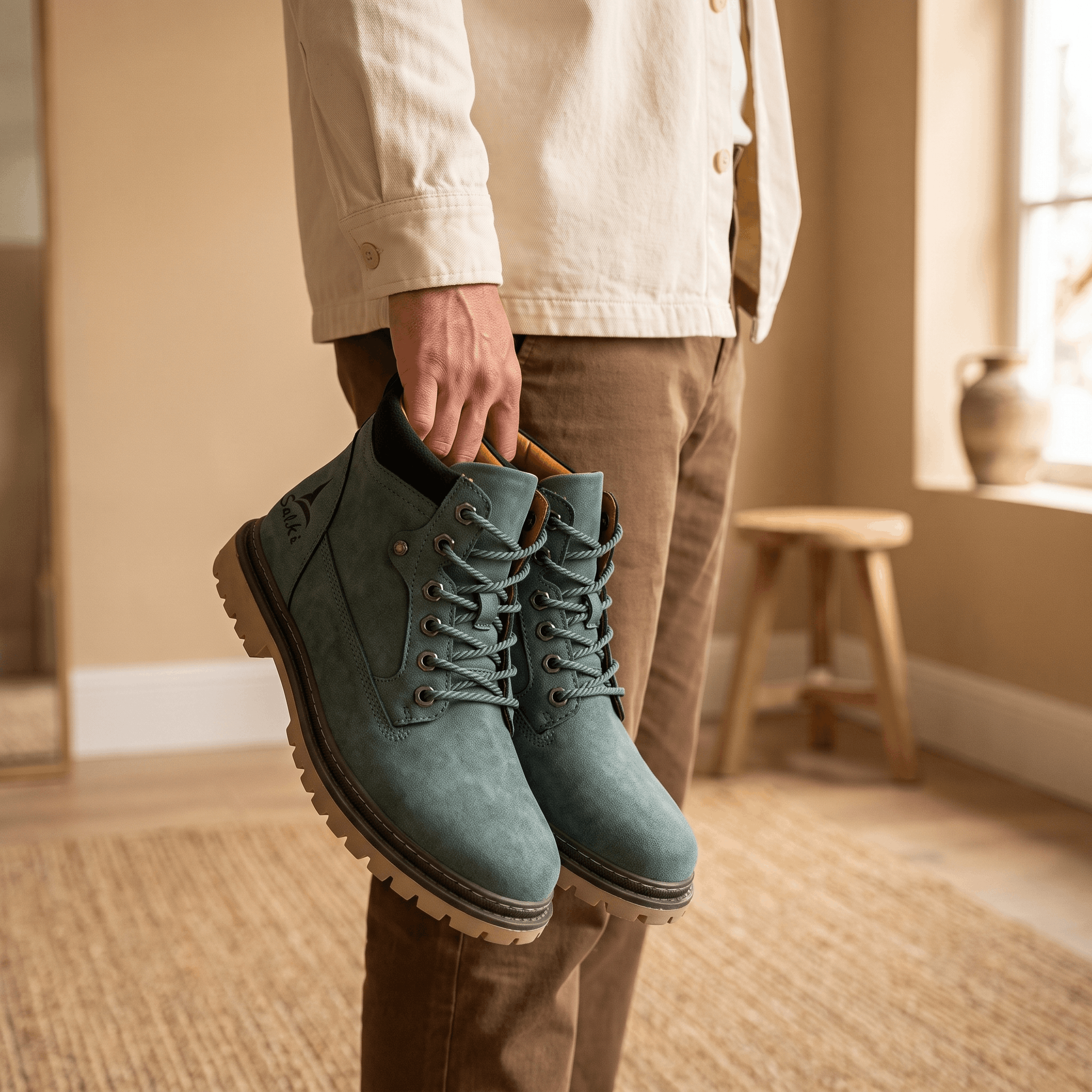 James Suede Lace-Up Work Boots – Cushioned Rugged Rubber-Sole Ankle Boots