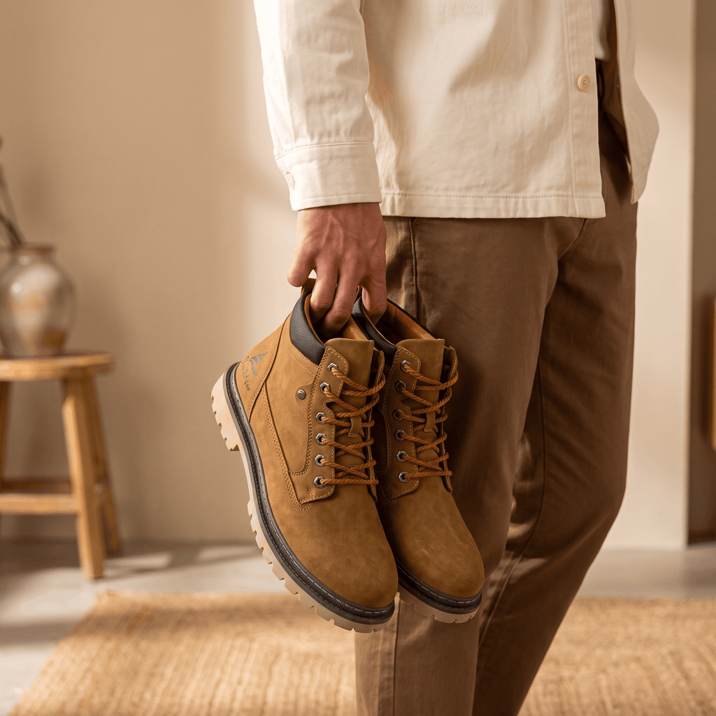 James Suede Lace-Up Work Boots – Cushioned Rugged Rubber-Sole Ankle Boots