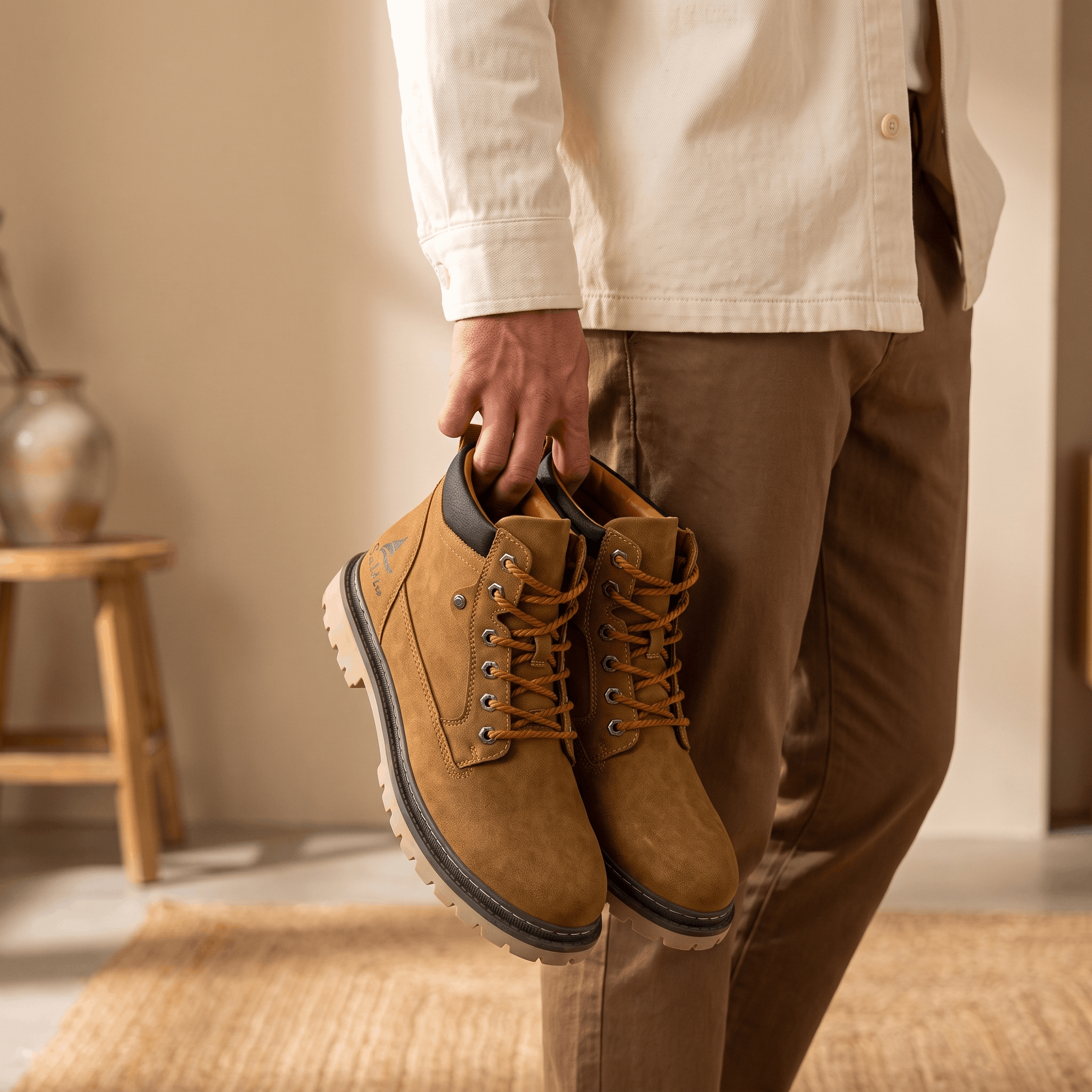 James Suede Lace-Up Work Boots – Cushioned Rugged Rubber-Sole Ankle Boots