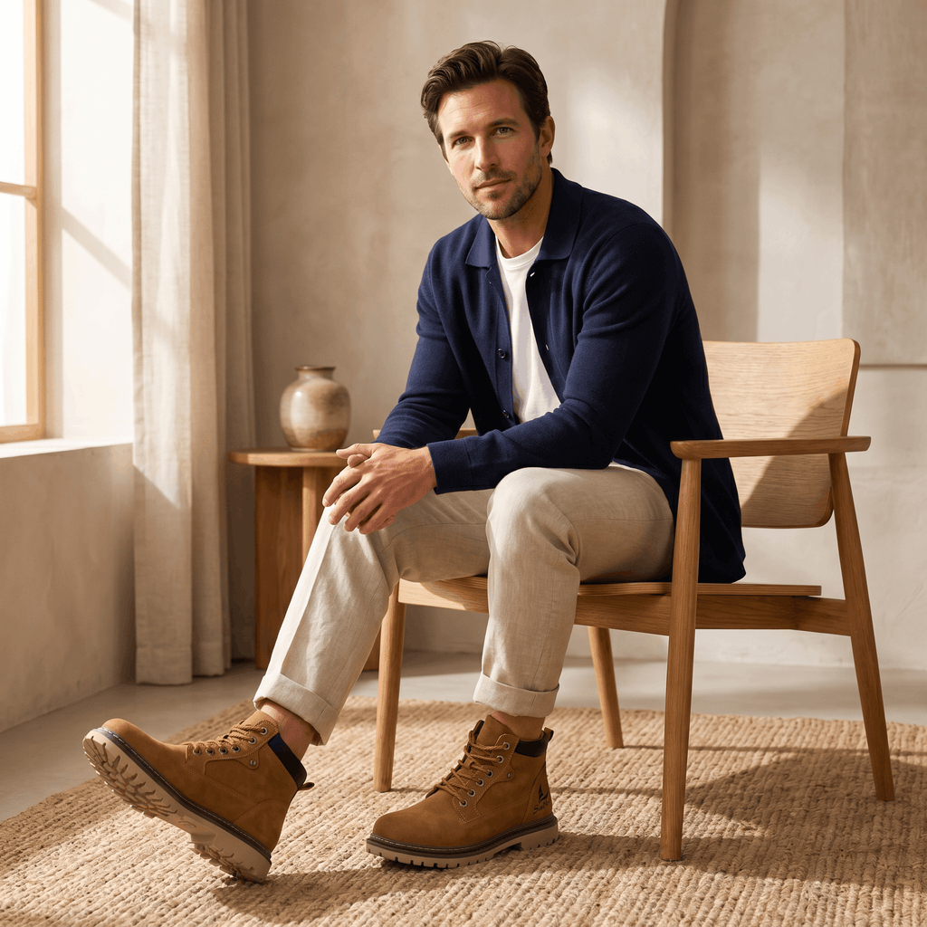 James Suede Lace-Up Work Boots – Cushioned Rugged Rubber-Sole Ankle Boots