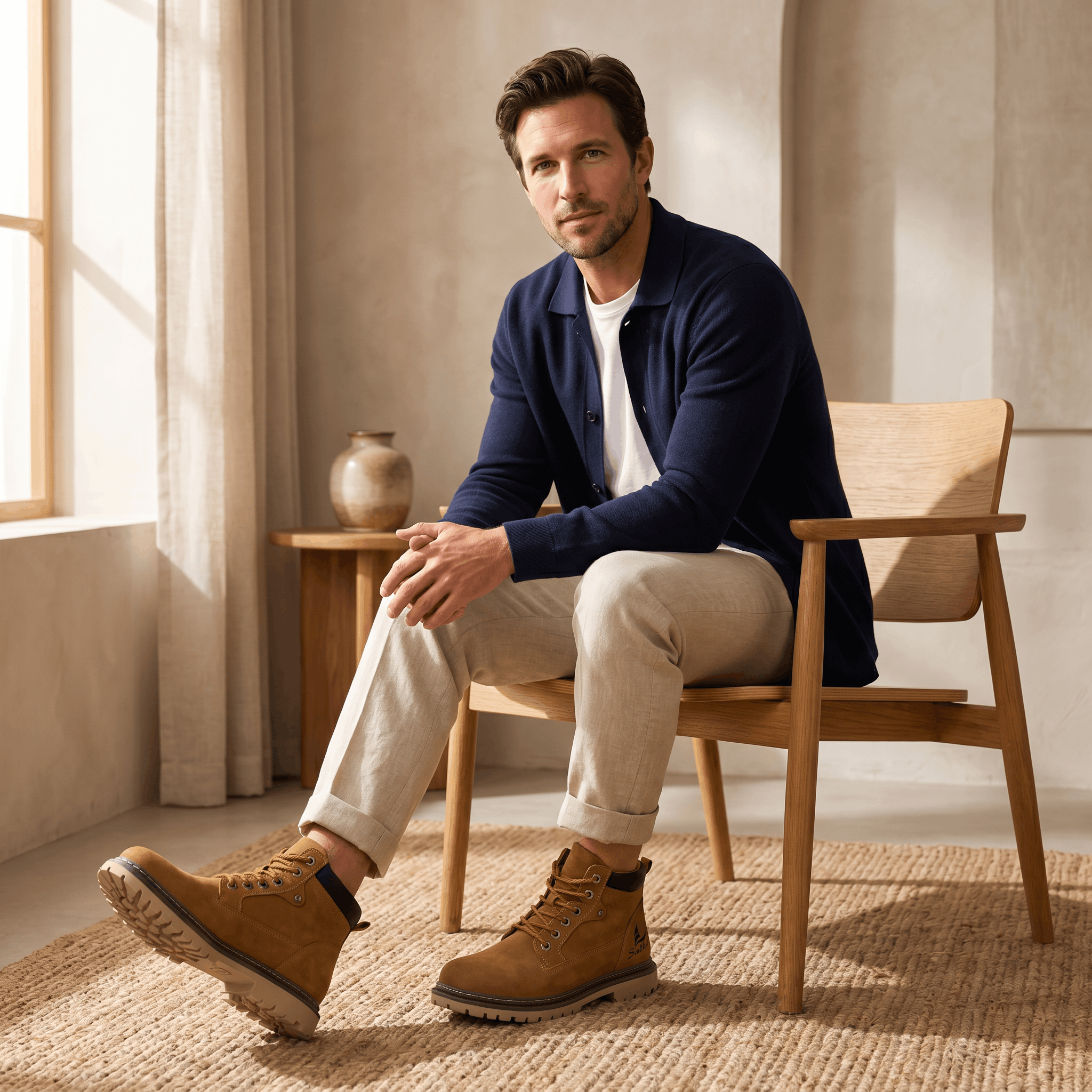 James Suede Lace-Up Work Boots – Cushioned Rugged Rubber-Sole Ankle Boots