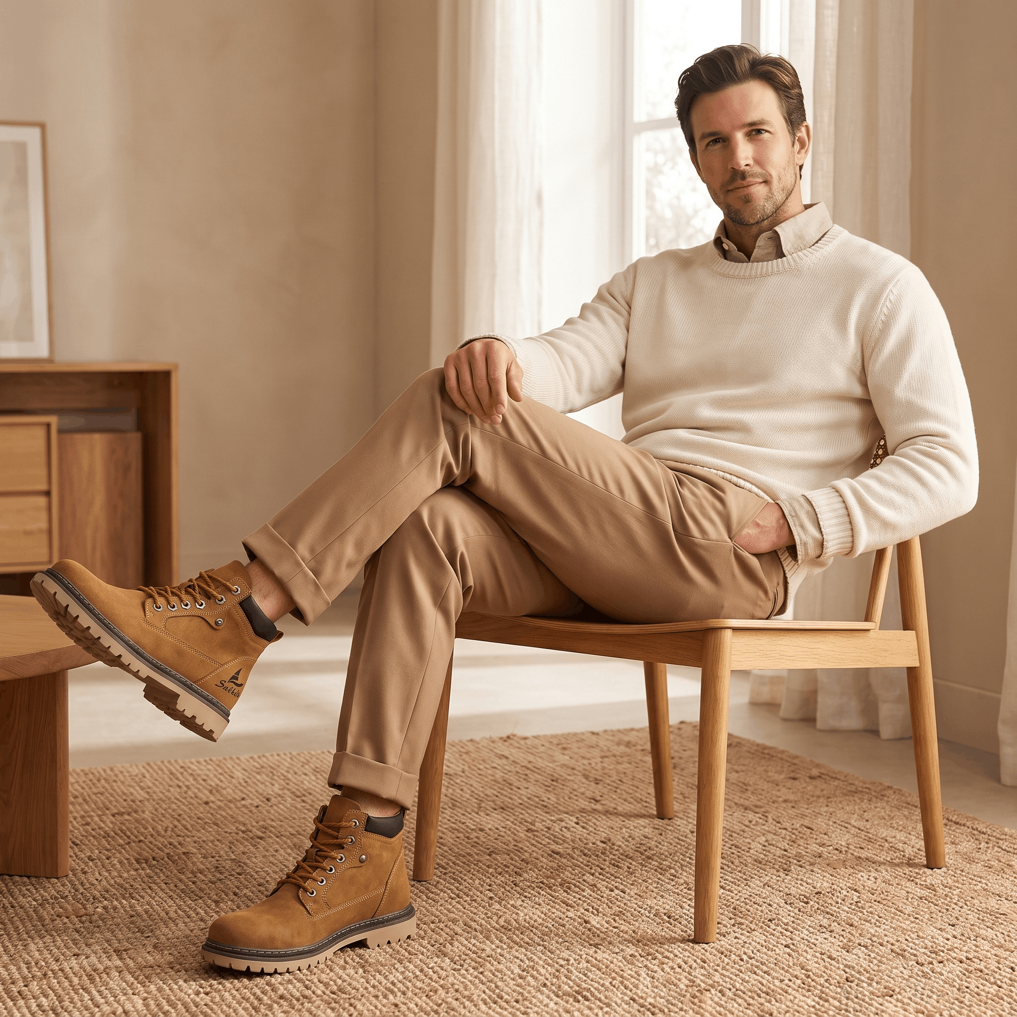 James Suede Lace-Up Work Boots – Cushioned Rugged Rubber-Sole Ankle Boots