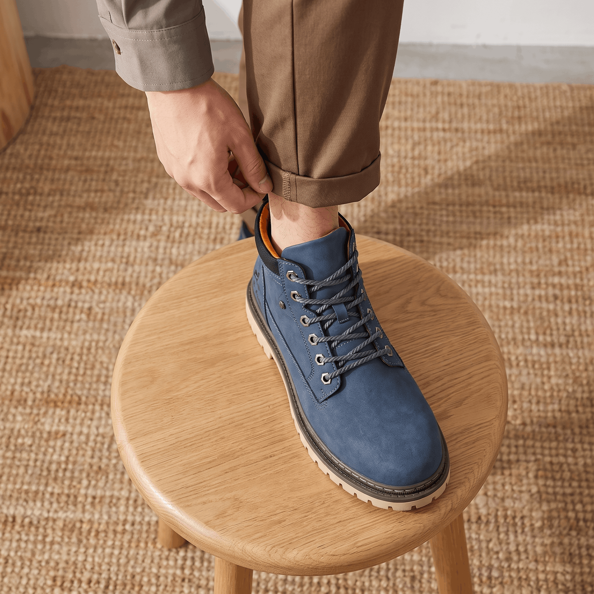 James Suede Lace-Up Work Boots – Cushioned Rugged Rubber-Sole Ankle Boots