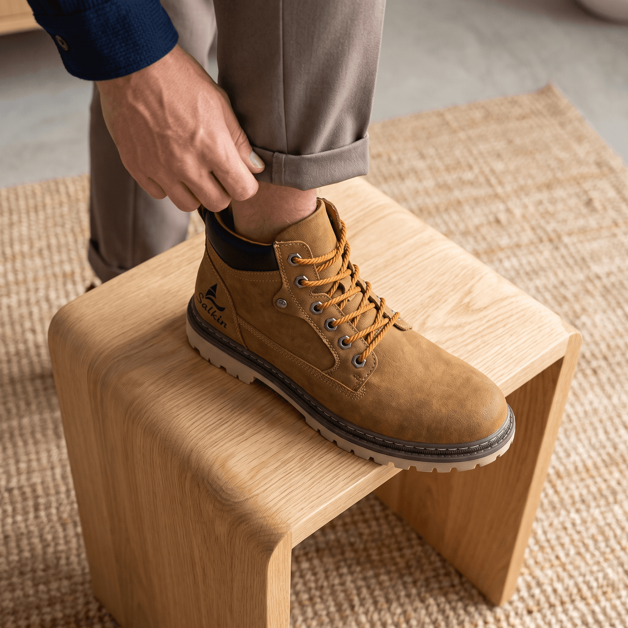 James Suede Lace-Up Work Boots – Cushioned Rugged Rubber-Sole Ankle Boots