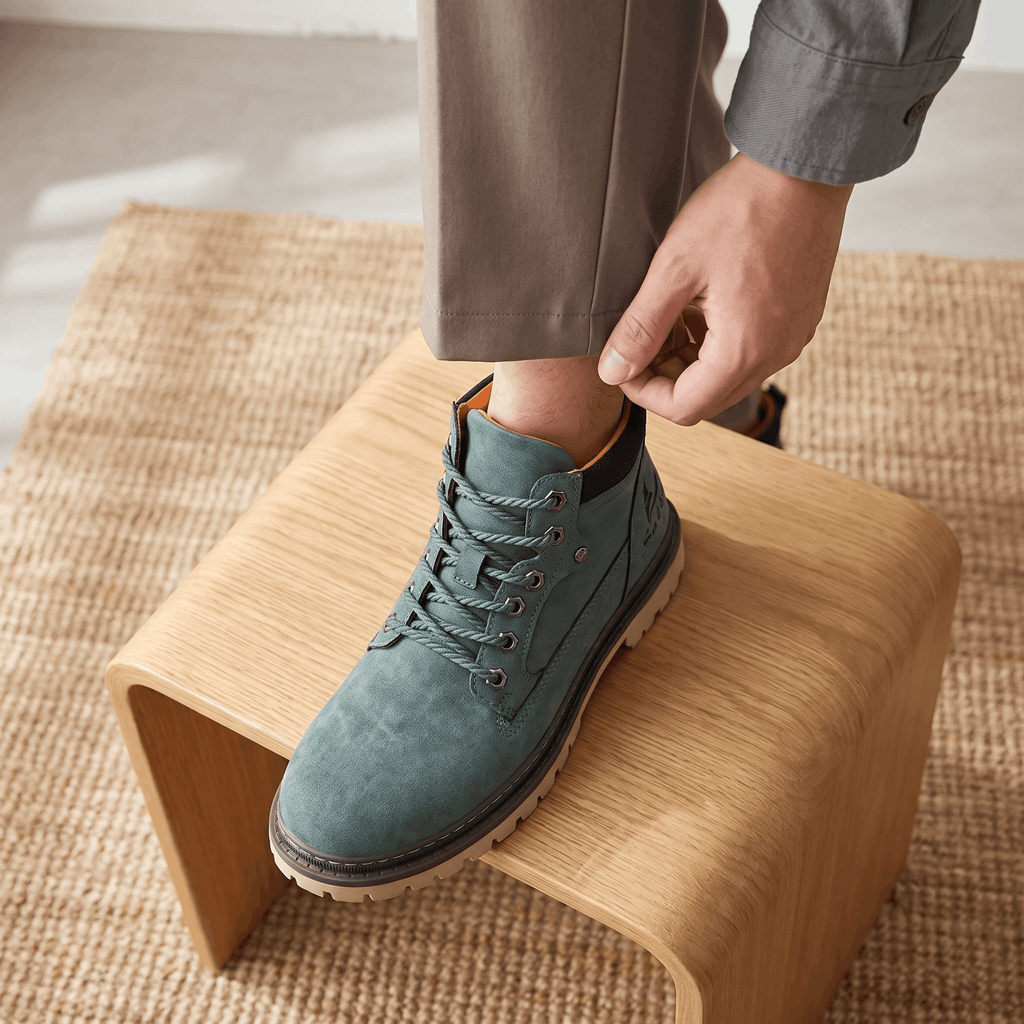 James Suede Lace-Up Work Boots – Cushioned Rugged Rubber-Sole Ankle Boots