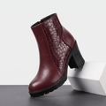 Bettina Croc-Embossed Ankle Boots – Block Heel Zip-Up Cushioned Footwear