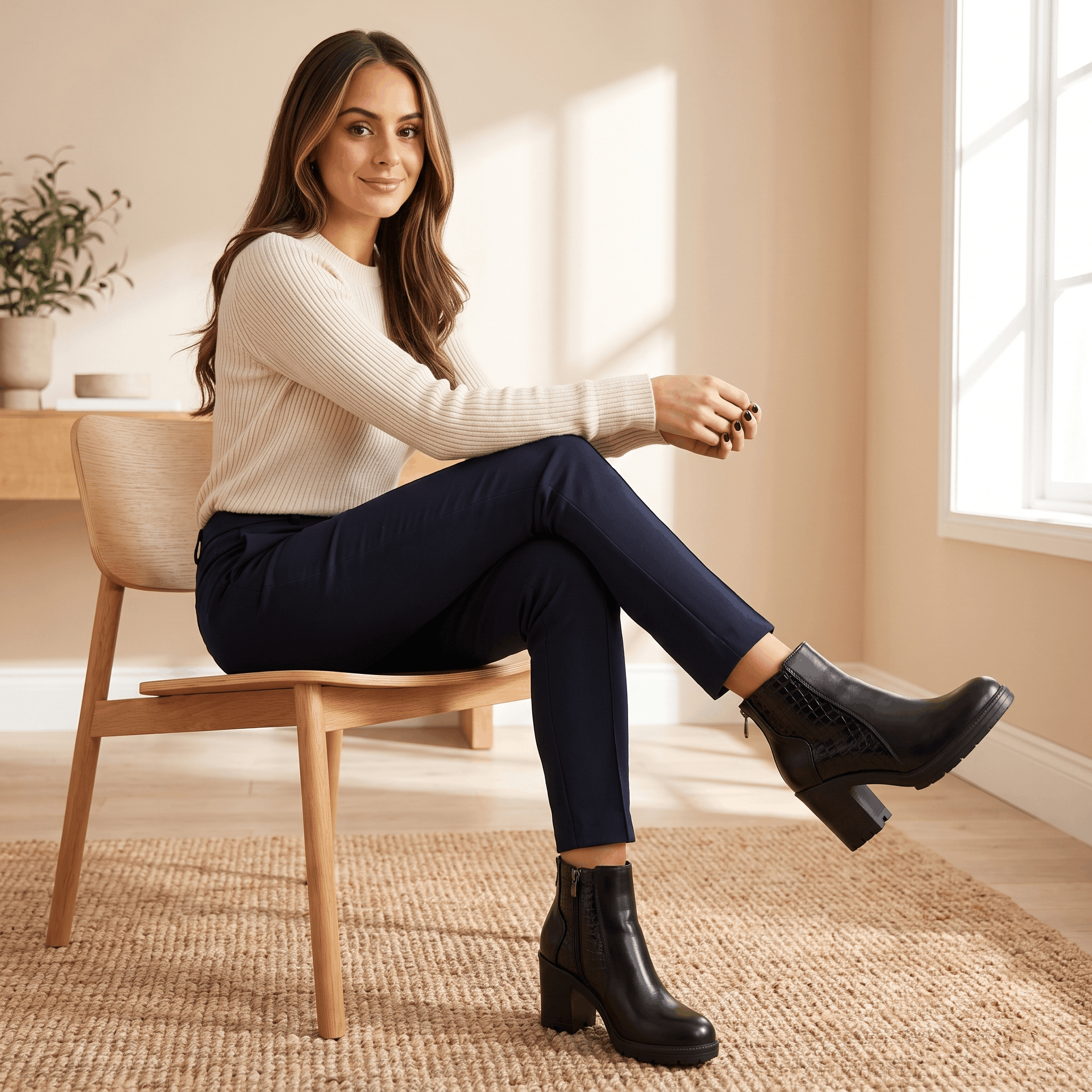 Bettina Croc-Embossed Ankle Boots – Block Heel Zip-Up Cushioned Footwear