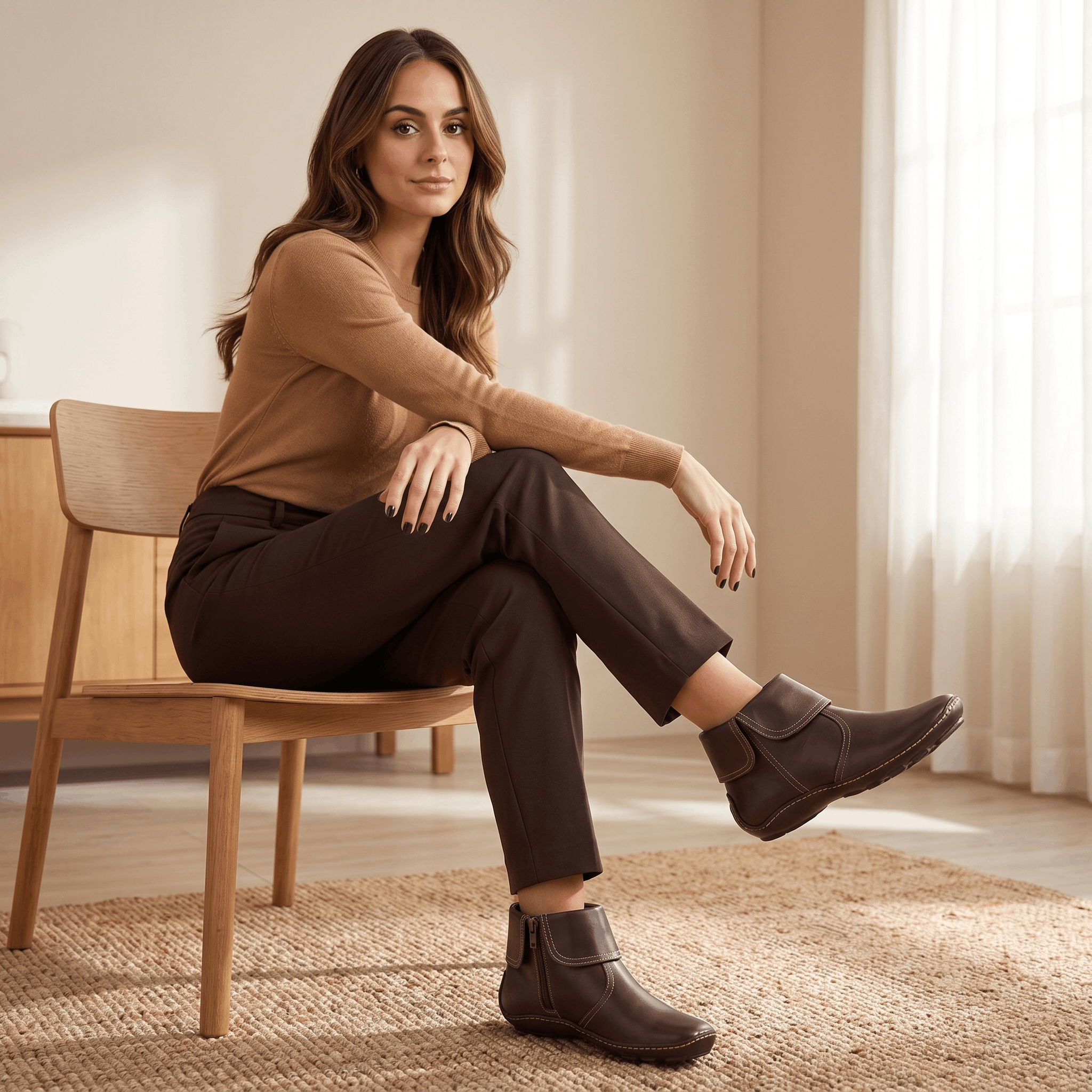 Harper Leather Ankle Boots – Arch Support Waterproof Side-Zip Flat Boots