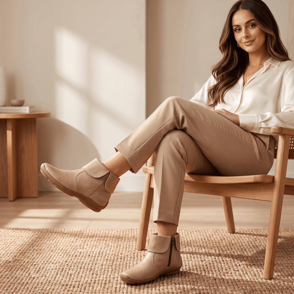Harper Leather Ankle Boots – Arch Support Waterproof Side-Zip Flat Boots