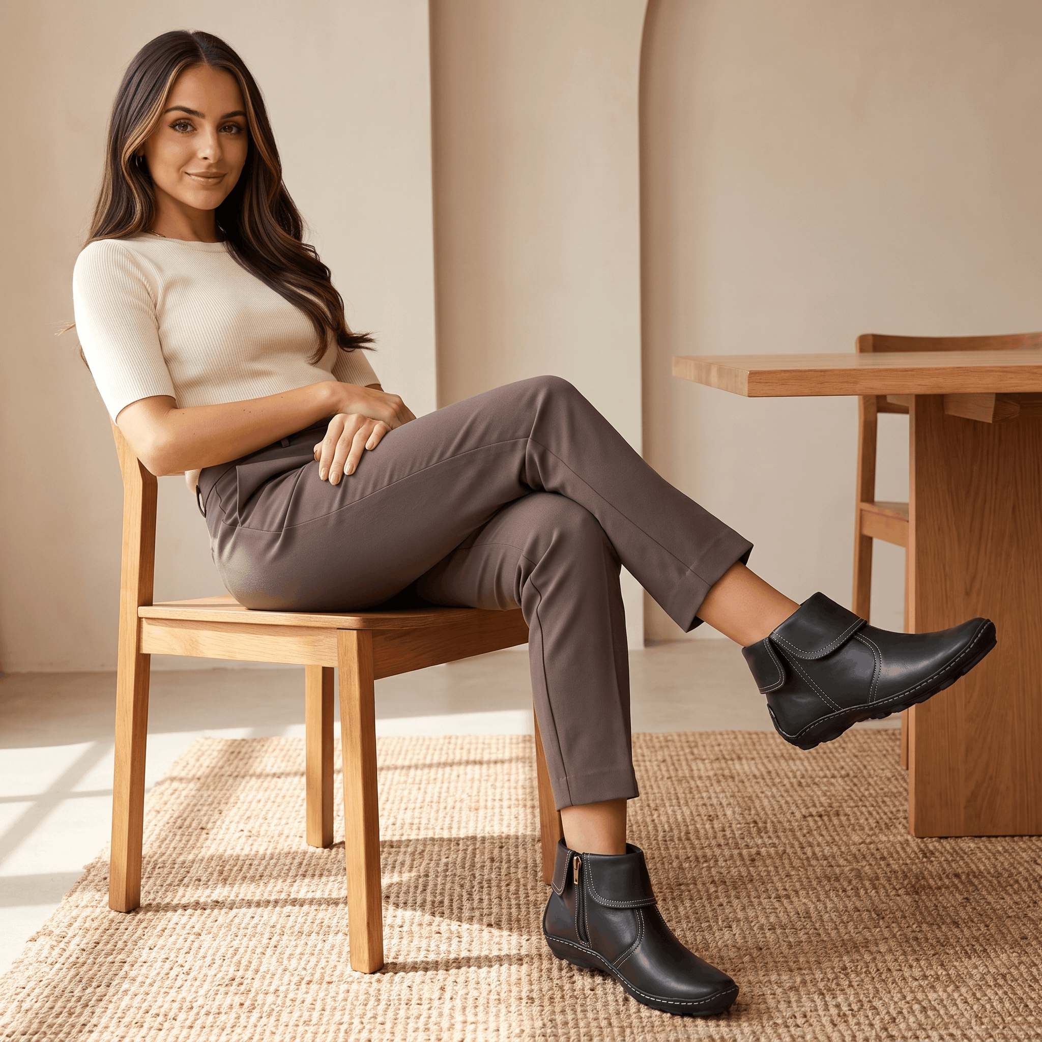Harper Leather Ankle Boots – Arch Support Waterproof Side-Zip Flat Boots