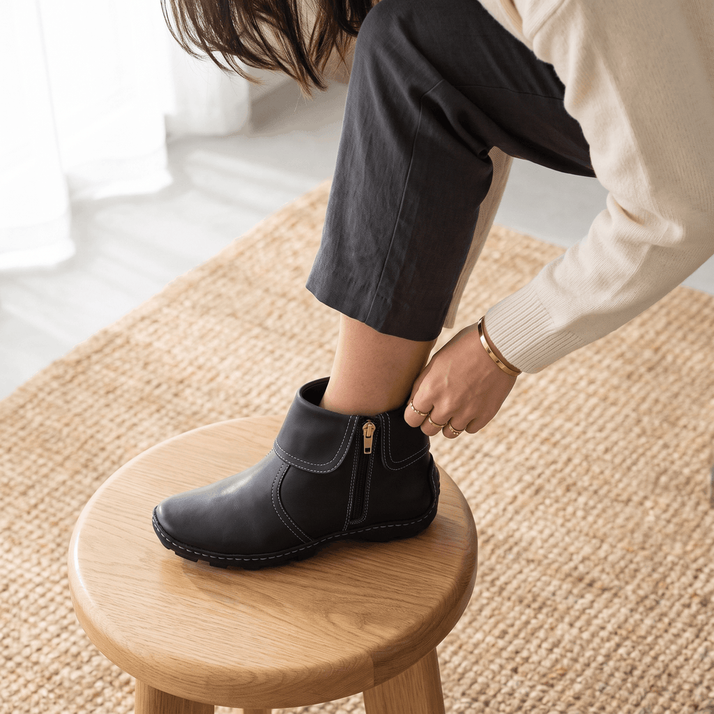 Harper Leather Ankle Boots – Arch Support Waterproof Side-Zip Flat Boots
