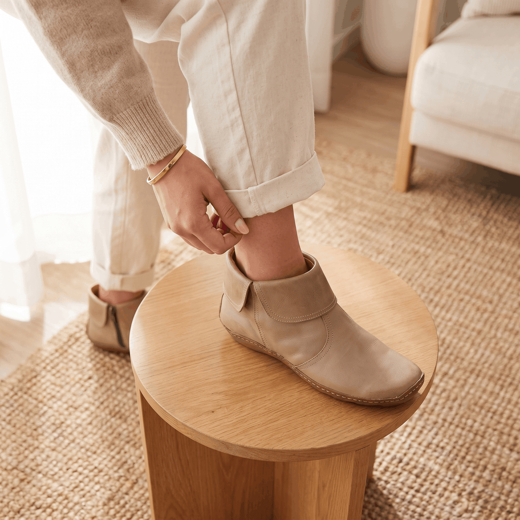 Harper Leather Ankle Boots – Arch Support Waterproof Side-Zip Flat Boots