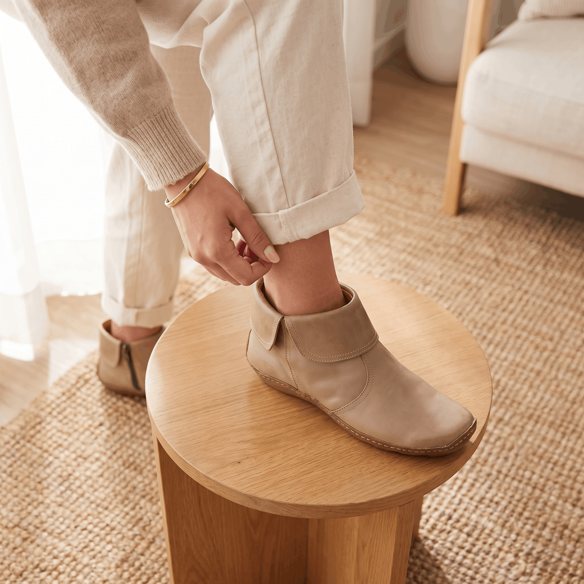 Harper Leather Ankle Boots – Arch Support Waterproof Side-Zip Flat Boots
