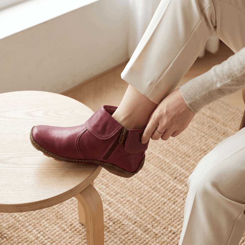 Harper Leather Ankle Boots – Arch Support Waterproof Side-Zip Flat Boots
