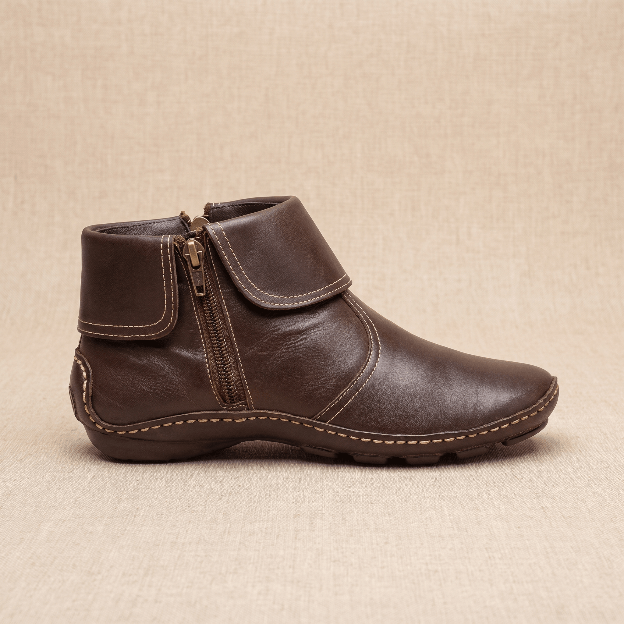 Harper Leather Ankle Boots – Arch Support Waterproof Side-Zip Flat Boots