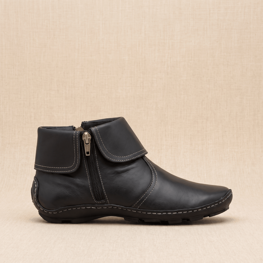 Harper Leather Ankle Boots – Arch Support Waterproof Side-Zip Flat Boots
