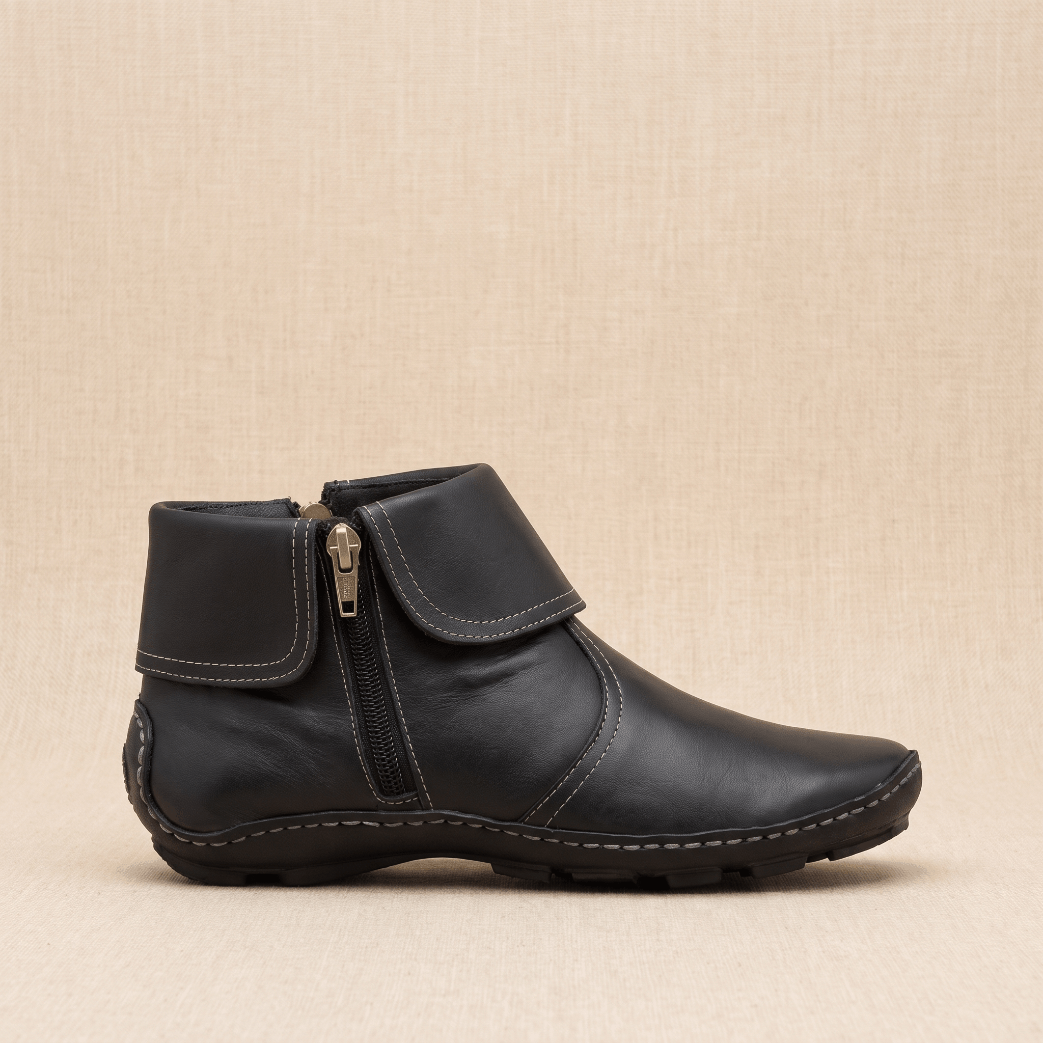 Harper Leather Ankle Boots – Arch Support Waterproof Side-Zip Flat Boots