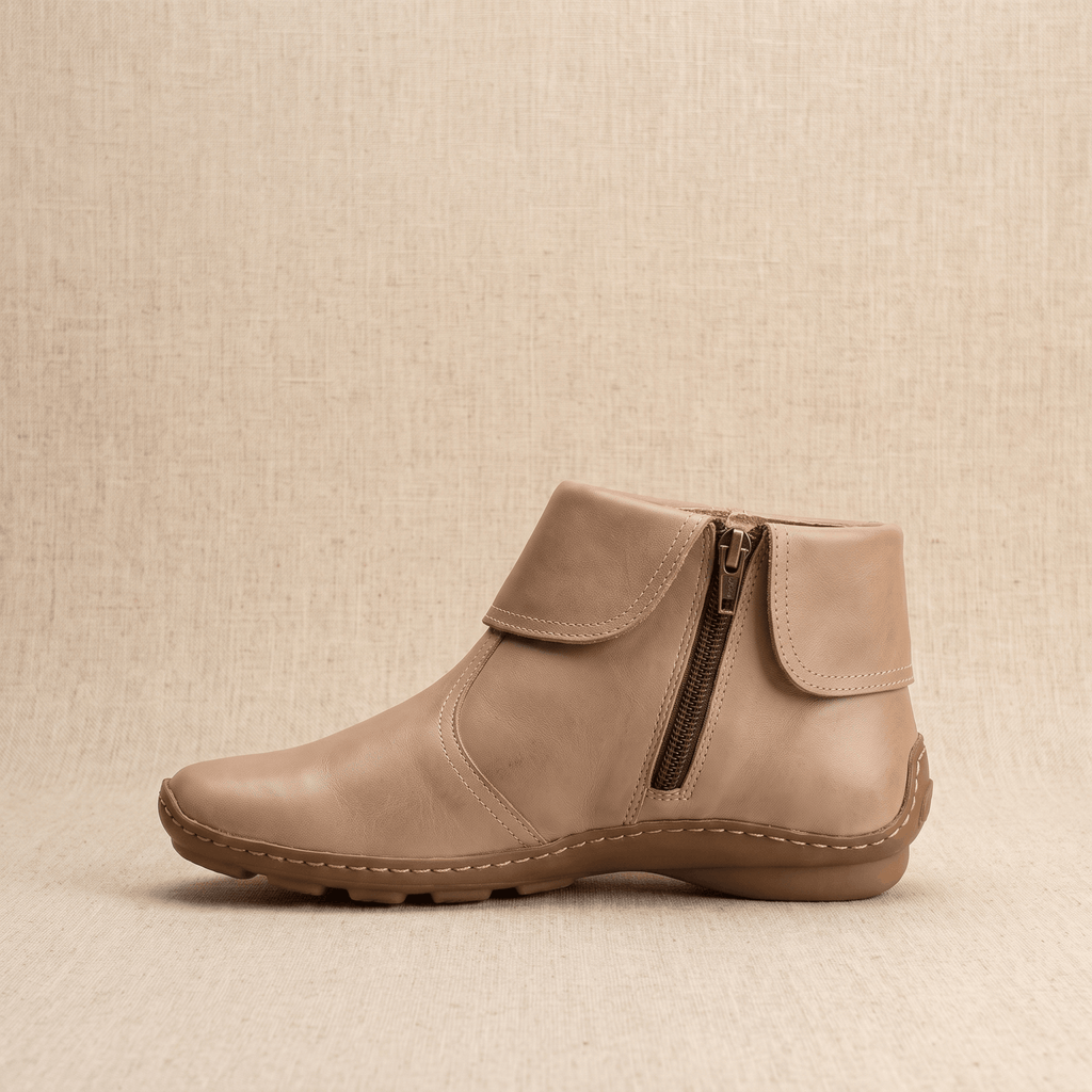 Harper Leather Ankle Boots – Arch Support Waterproof Side-Zip Flat Boots