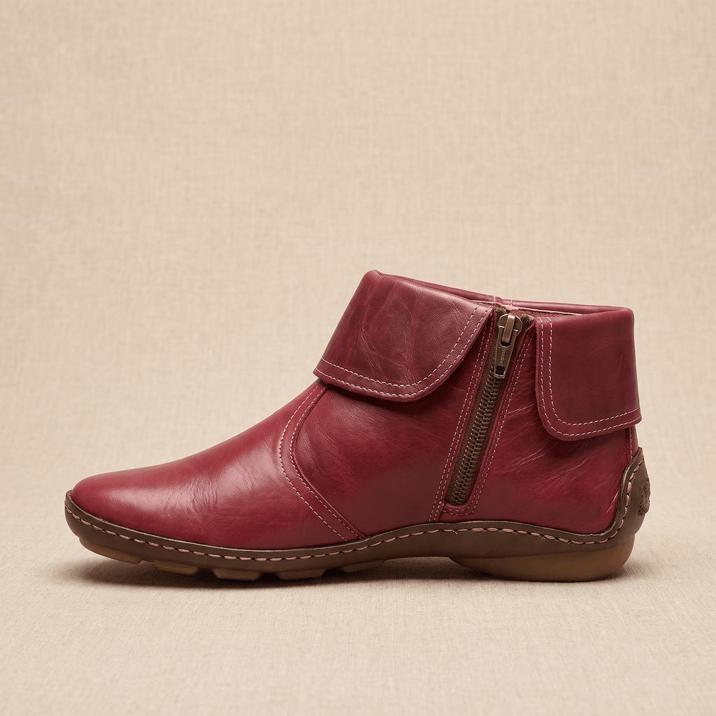 Harper Leather Ankle Boots – Arch Support Waterproof Side-Zip Flat Boots