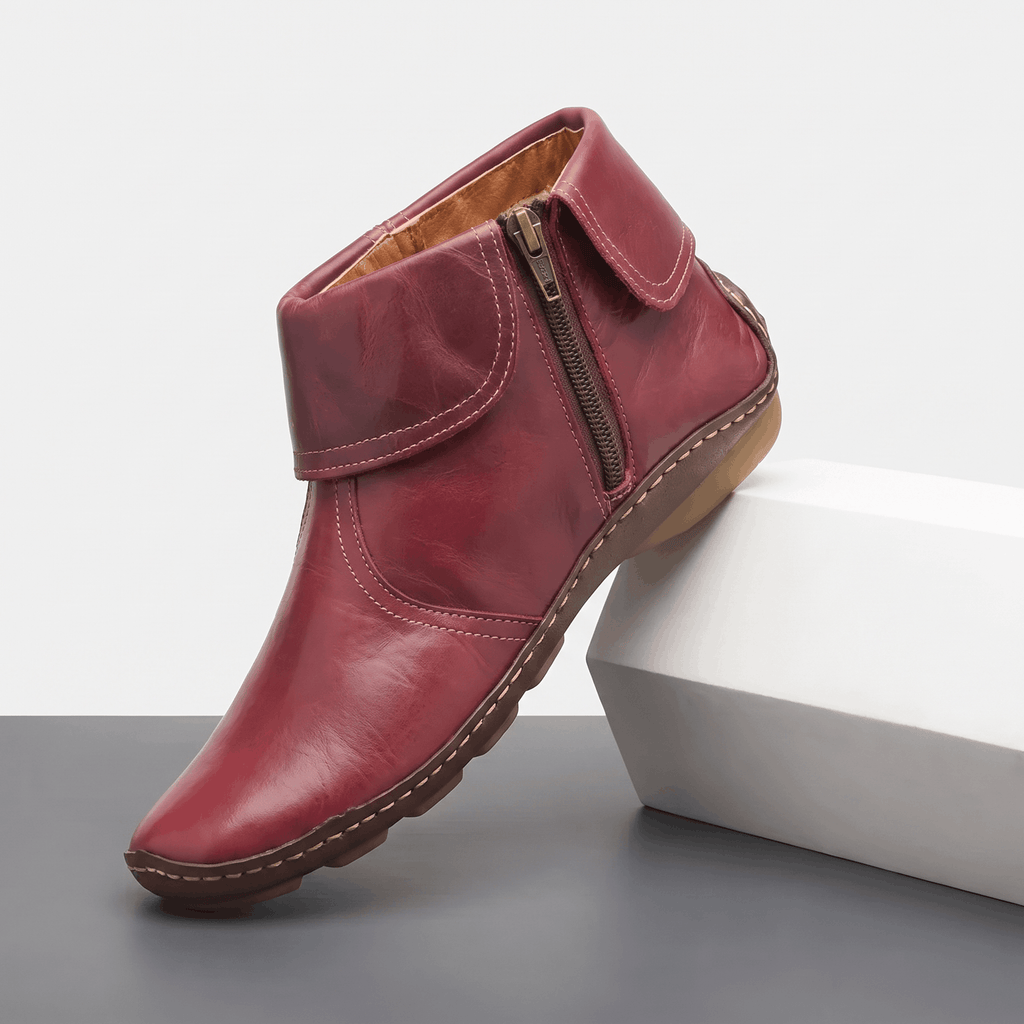 Harper Leather Ankle Boots – Arch Support Waterproof Side-Zip Flat Boots